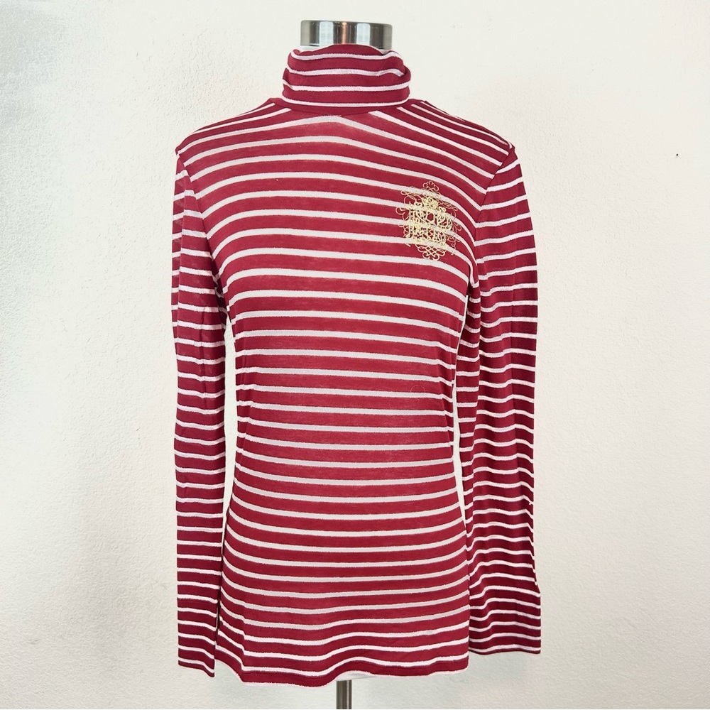 Express Red Striped Embroidered Rhinestone Turtleneck Long sleeve Top